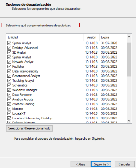 Opciones de desautorización